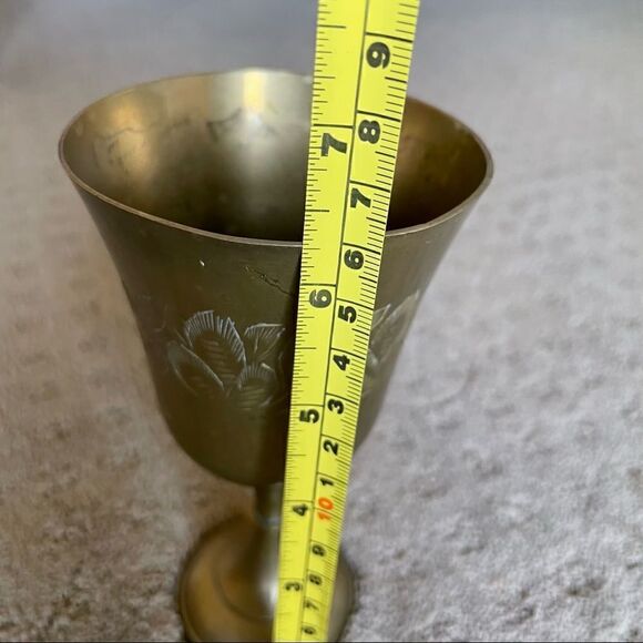 Vintage Brass Goblet with Floral Etchings - Picture 9 of 10